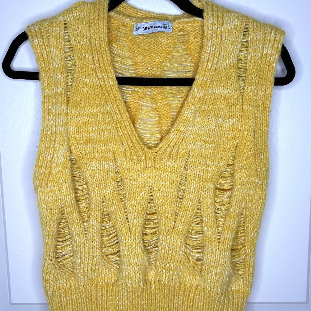 Unique Yellow Knit Vest with Distressed Detailing - Bold and Chic!